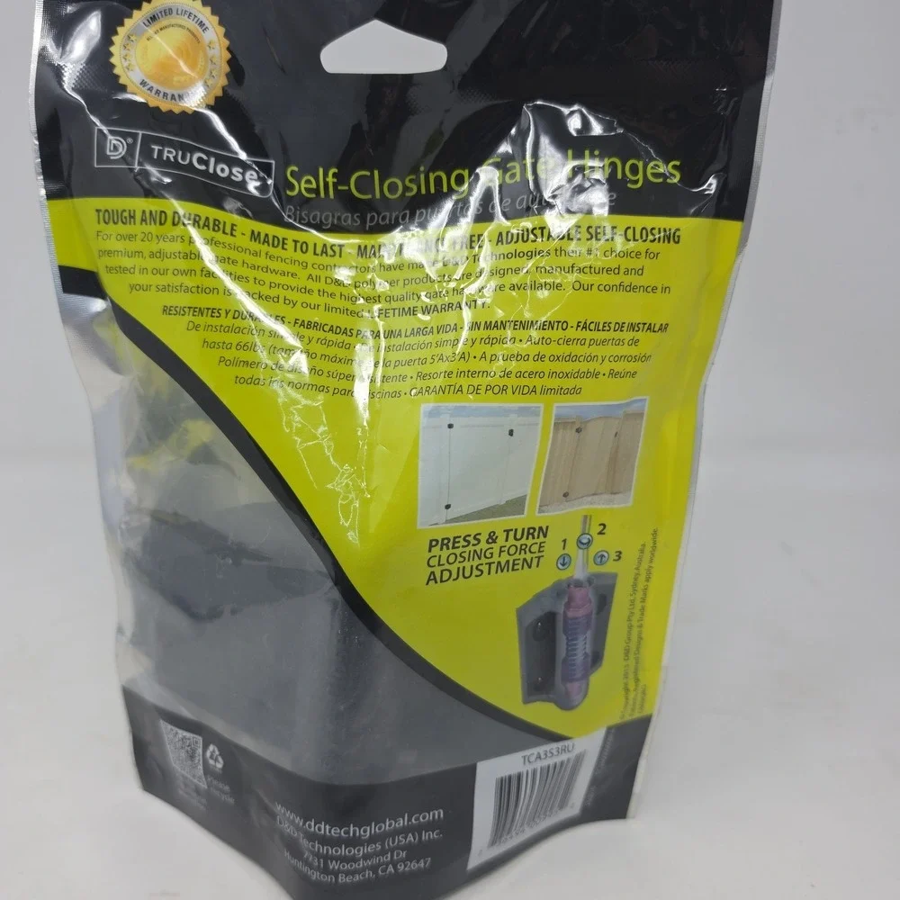 TruClose Heavy Duty Self Closing Spring Gate Hinges Pack Of 2 Black. L